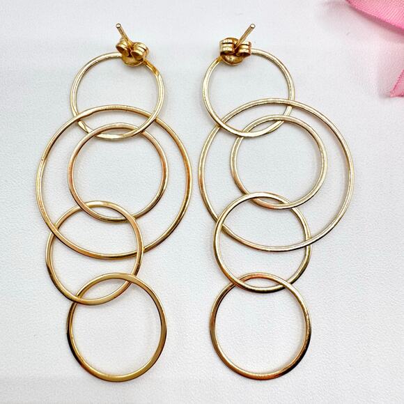 925 Sterling Silver Vermeil Cascading Circles Drop Earrings Gold Over Sterling - Picture 2 of 13